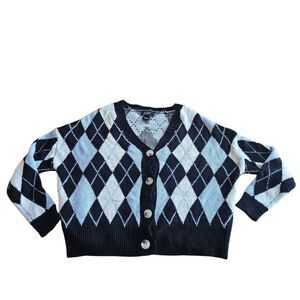 Just polly womens Sz S multicolor oversized Argyle cardigan sweater preppy